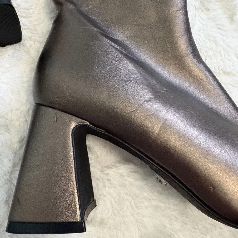 Jeffrey Campbell Bronze Metallic Square Toe Block Heel Ankle Boots Size 5.5